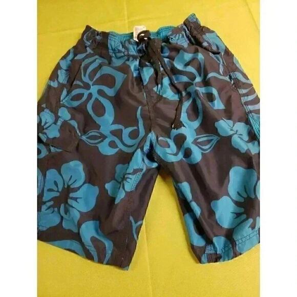 SPEEDO Board Surf Shorts Trunks Drawstring Floral Allover Print Blue Sz M A41 - Picture 1 of 5